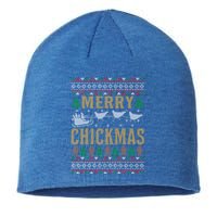 Merry Chickmas Santa Sleigh Chicken Funny Christmas Gift Funny Gift Sustainable Beanie