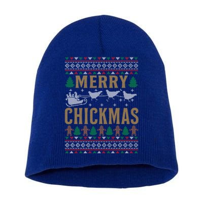 Merry Chickmas Santa Sleigh Chicken Funny Christmas Gift Funny Gift Short Acrylic Beanie