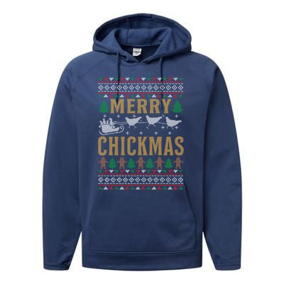 Merry Chickmas Santa Sleigh Chicken Funny Christmas Gift Funny Gift Performance Fleece Hoodie