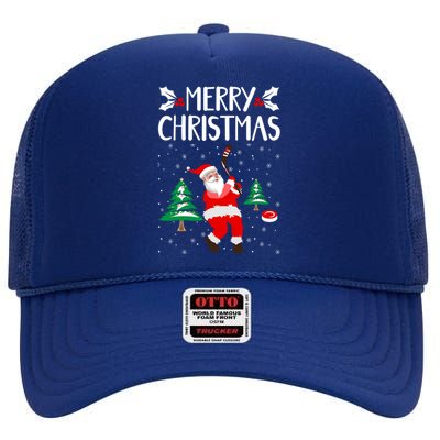 Merry Christmas Santa Ice Hockey Player Funny Hockey Game Gift High Crown Mesh Back Trucker Hat