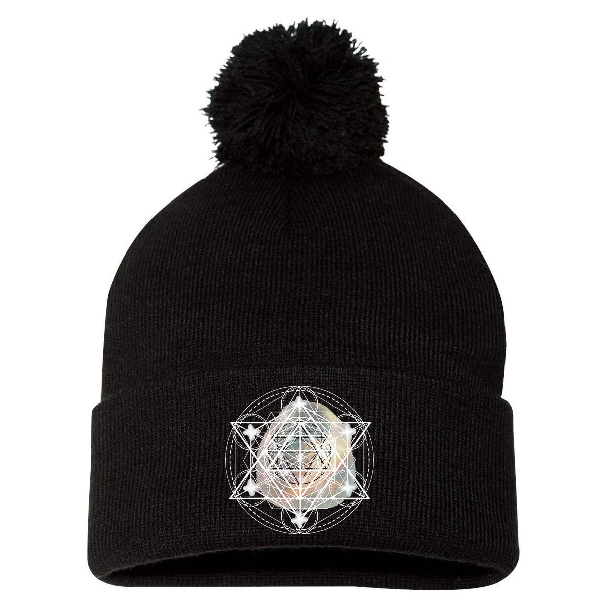 Metatron Cube Sacred Geometry Spiritual Yoga Pom Pom 12in Knit Beanie