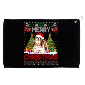 Merry Christmas Santa Light Shih Tzu Dog Family Ugly Sweater Gift Grommeted Golf Towel