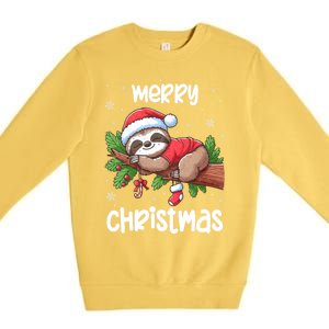 Merry Christmas Sloth Lazy Funny Christmas Sloth Lover Xmas Premium Crewneck Sweatshirt