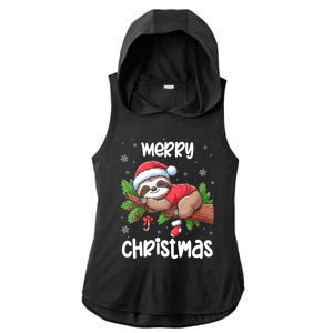 Merry Christmas Sloth Lazy Funny Christmas Sloth Lover Xmas Ladies PosiCharge Tri-Blend Wicking Draft Hoodie Tank