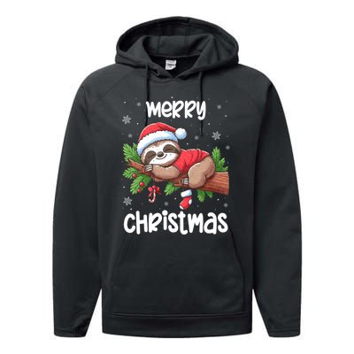 Merry Christmas Sloth Lazy Funny Christmas Sloth Lover Xmas Performance Fleece Hoodie