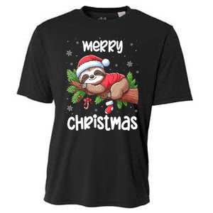 Merry Christmas Sloth Lazy Funny Christmas Sloth Lover Xmas Cooling Performance Crew T-Shirt