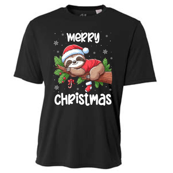 Merry Christmas Sloth Lazy Funny Christmas Sloth Lover Xmas Cooling Performance Crew T-Shirt