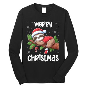 Merry Christmas Sloth Lazy Funny Christmas Sloth Lover Xmas Long Sleeve Shirt