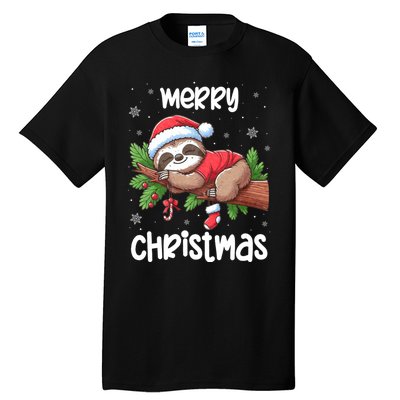 Merry Christmas Sloth Lazy Funny Christmas Sloth Lover Xmas Tall T-Shirt