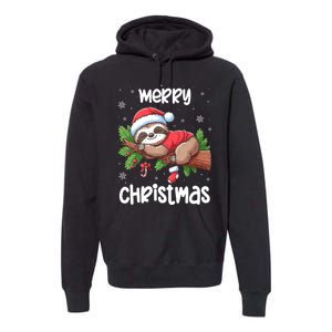 Merry Christmas Sloth Lazy Funny Christmas Sloth Lover Xmas Premium Hoodie