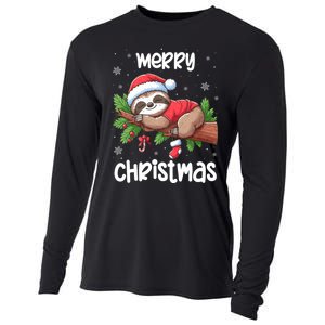 Merry Christmas Sloth Lazy Funny Christmas Sloth Lover Xmas Cooling Performance Long Sleeve Crew