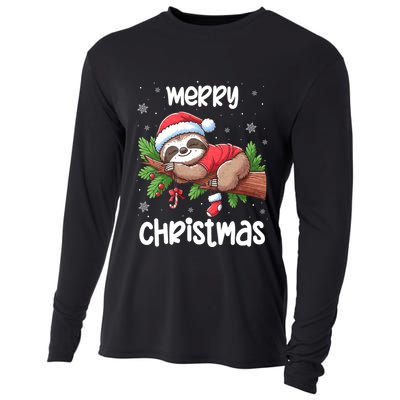 Merry Christmas Sloth Lazy Funny Christmas Sloth Lover Xmas Cooling Performance Long Sleeve Crew