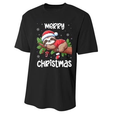 Merry Christmas Sloth Lazy Funny Christmas Sloth Lover Xmas Performance Sprint T-Shirt