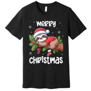 Merry Christmas Sloth Lazy Funny Christmas Sloth Lover Xmas Premium T-Shirt