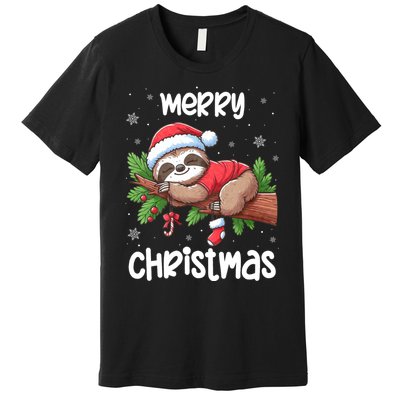 Merry Christmas Sloth Lazy Funny Christmas Sloth Lover Xmas Premium T-Shirt