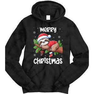 Merry Christmas Sloth Lazy Funny Christmas Sloth Lover Xmas Tie Dye Hoodie