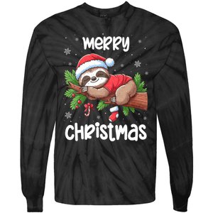 Merry Christmas Sloth Lazy Funny Christmas Sloth Lover Xmas Tie-Dye Long Sleeve Shirt