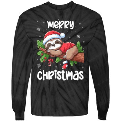 Merry Christmas Sloth Lazy Funny Christmas Sloth Lover Xmas Tie-Dye Long Sleeve Shirt