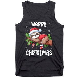 Merry Christmas Sloth Lazy Funny Christmas Sloth Lover Xmas Tank Top