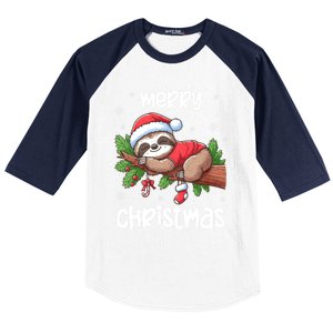 Merry Christmas Sloth Lazy Funny Christmas Sloth Lover Xmas Baseball Sleeve Shirt