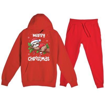 Merry Christmas Sloth Lazy Funny Christmas Sloth Lover Xmas Premium Hooded Sweatsuit Set