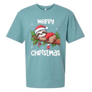 Merry Christmas Sloth Lazy Funny Christmas Sloth Lover Xmas Sueded Cloud Jersey T-Shirt