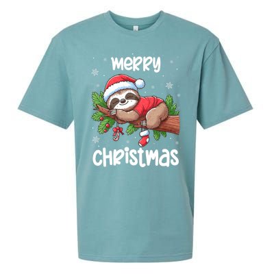 Merry Christmas Sloth Lazy Funny Christmas Sloth Lover Xmas Sueded Cloud Jersey T-Shirt