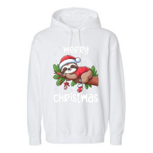 Merry Christmas Sloth Lazy Funny Christmas Sloth Lover Xmas Garment-Dyed Fleece Hoodie