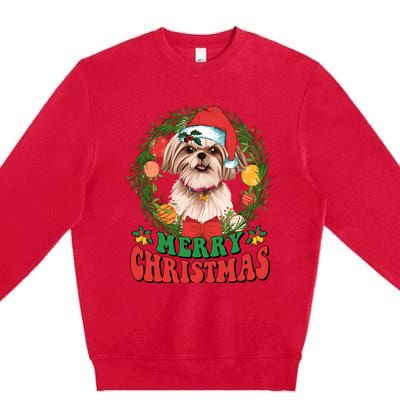 Merry Christmas Shih Tzu Santa Hat Dog Lovers Ugly Sweater Premium Crewneck Sweatshirt