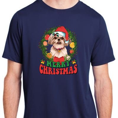 Merry Christmas Shih Tzu Santa Hat Dog Lovers Ugly Sweater Adult ChromaSoft Performance T-Shirt