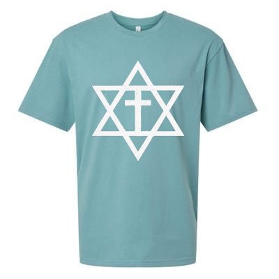 Messianic Cross Star Of David Sueded Cloud Jersey T-Shirt