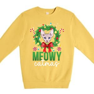 Meowy Catmas Sphynx Cat Christmas Sphynx Cat Xmas Party Meaningful Gift Premium Crewneck Sweatshirt