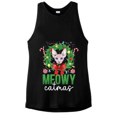 Meowy Catmas Sphynx Cat Christmas Sphynx Cat Xmas Party Meaningful Gift Ladies PosiCharge Tri-Blend Wicking Tank