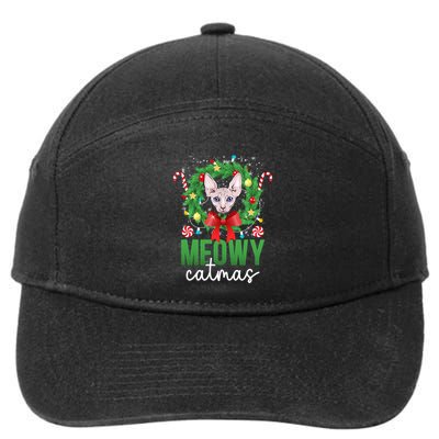 Meowy Catmas Sphynx Cat Christmas Sphynx Cat Xmas Party Meaningful Gift 7-Panel Snapback Hat