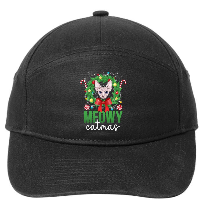 Meowy Catmas Sphynx Cat Christmas Sphynx Cat Xmas Party Meaningful Gift 7-Panel Snapback Hat