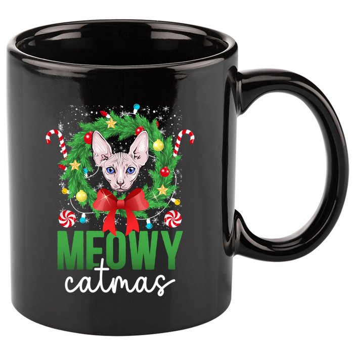 Meowy Catmas Sphynx Cat Christmas Sphynx Cat Xmas Party Meaningful Gift 11oz C Handle Ceramic Mug