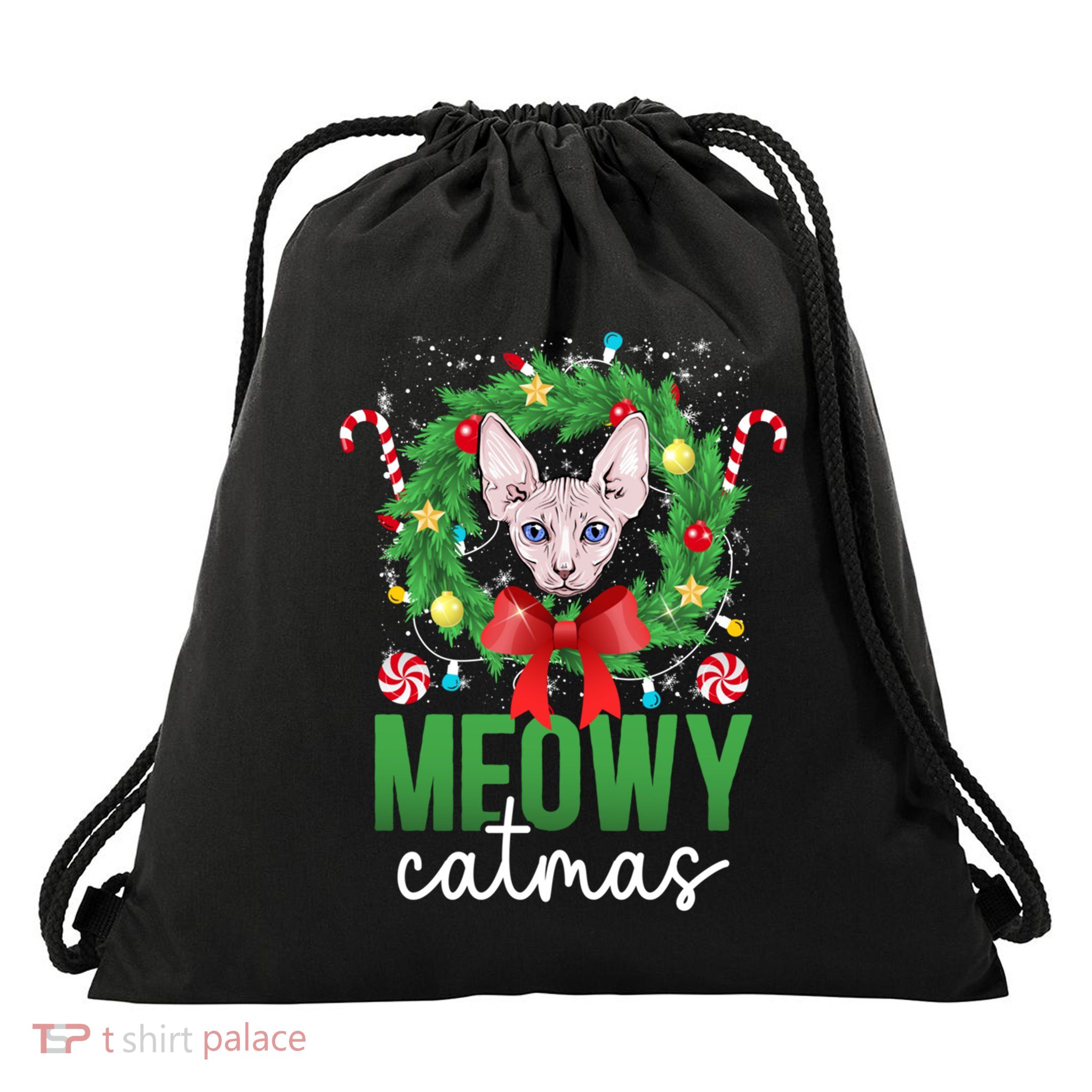 Meowy Catmas Sphynx Cat Christmas Sphynx Cat Xmas Party Meaningful Gift Drawstring Bag