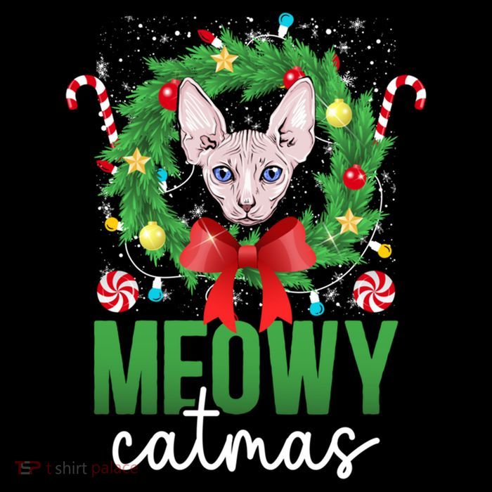Meowy Catmas Sphynx Cat Christmas Sphynx Cat Xmas Party Meaningful Gift Drawstring Bag