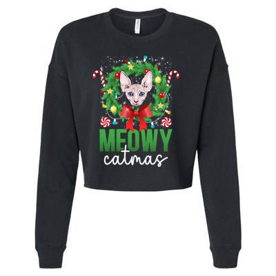 Meowy Catmas Sphynx Cat Christmas Sphynx Cat Xmas Party Meaningful Gift Cropped Pullover Crew