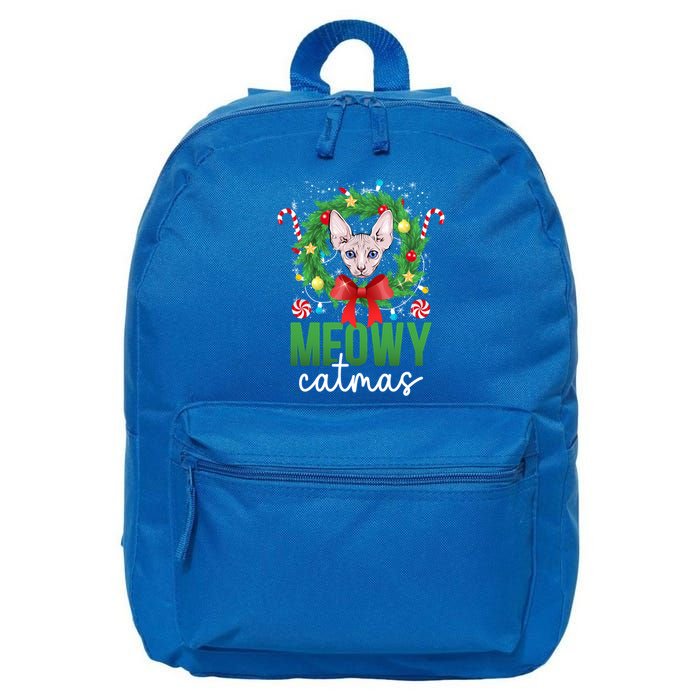 Meowy Catmas Sphynx Cat Christmas Sphynx Cat Xmas Party Meaningful Gift 16 in Basic Backpack