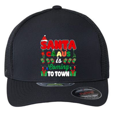 Merry Christmas Santa Claus Coming To Town Retro Xmas Lights Meaningful Gift Flexfit Unipanel Trucker Cap