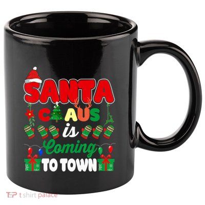 Merry Christmas Santa Claus Coming To Town Retro Xmas Lights Meaningful Gift 11oz C Handle Ceramic Mug