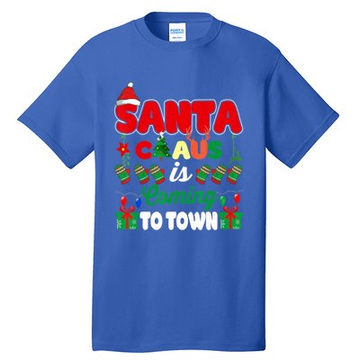 Merry Christmas Santa Claus Coming To Town Retro Xmas Lights Meaningful Gift Tall T-Shirt