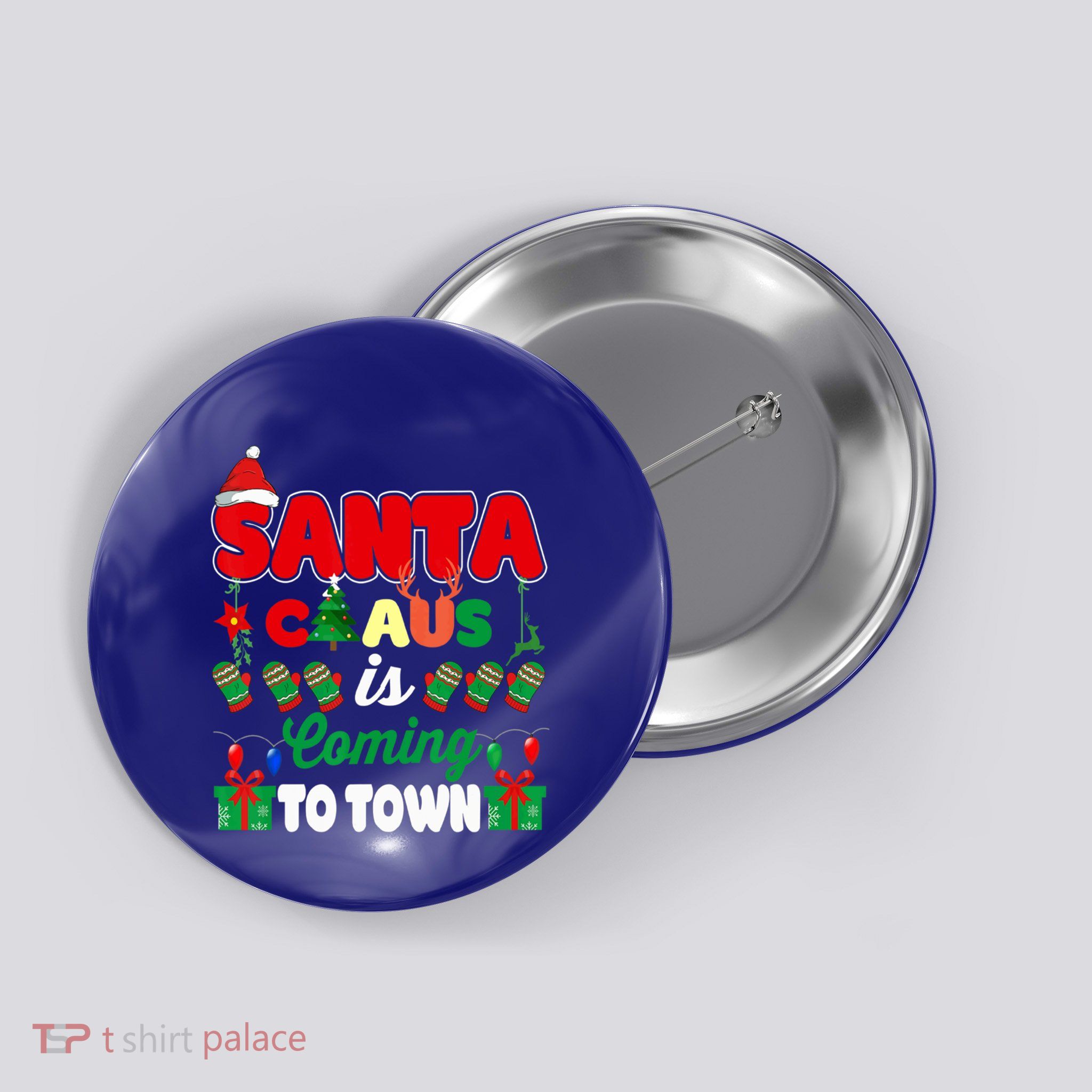 Merry Christmas Santa Claus Coming To Town Retro Xmas Lights Meaningful Gift Button
