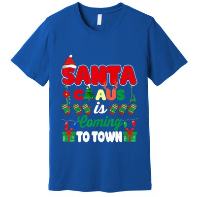 Merry Christmas Santa Claus Coming To Town Retro Xmas Lights Meaningful Gift Premium T-Shirt