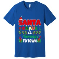 Merry Christmas Santa Claus Coming To Town Retro Xmas Lights Meaningful Gift Premium T-Shirt