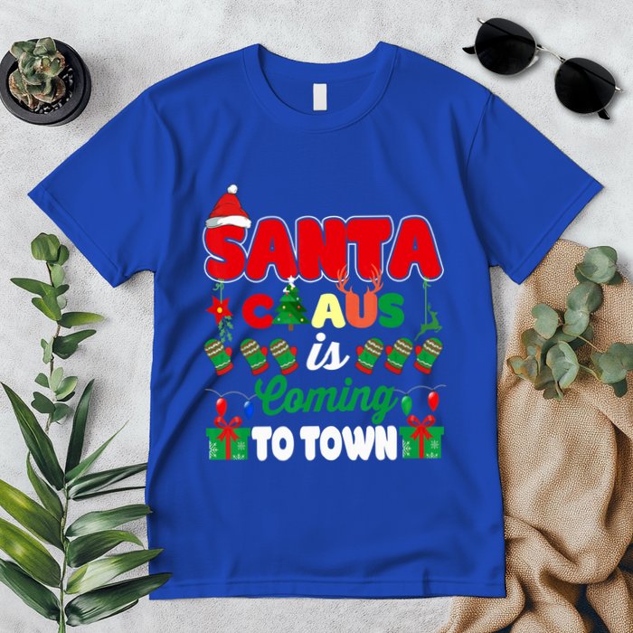 Merry Christmas Santa Claus Coming To Town Retro Xmas Lights Meaningful Gift Premium T-Shirt