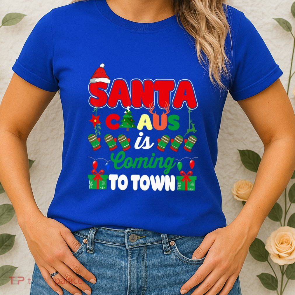 Merry Christmas Santa Claus Coming To Town Retro Xmas Lights Meaningful Gift Womens T-Shirt