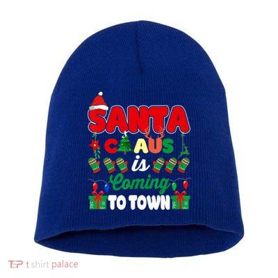 Merry Christmas Santa Claus Coming To Town Retro Xmas Lights Meaningful Gift Short Acrylic Beanie