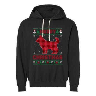 Merry Christmas Siberian Husky Dog Buffalo Red Plaid Sweater Garment-Dyed Fleece Hoodie